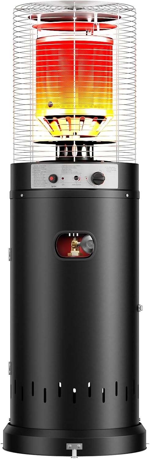 Gas Patio Heater – Easy Ignition – 13kW Propane Commercial Outdoor Heaters for Garden & Patio Heating – Portable Wheels, Regulator & Hose