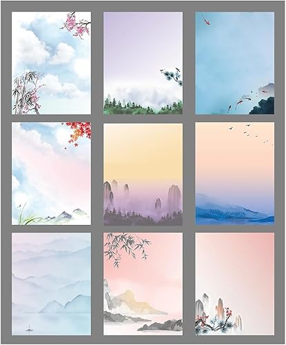 Miniatura 4 de Better Office Products Juego de papel de papelería de acuarela japonesa, juego de 100 piezas (50 hojas + 50 sobres a juego), tamaño carta de 8.5 x