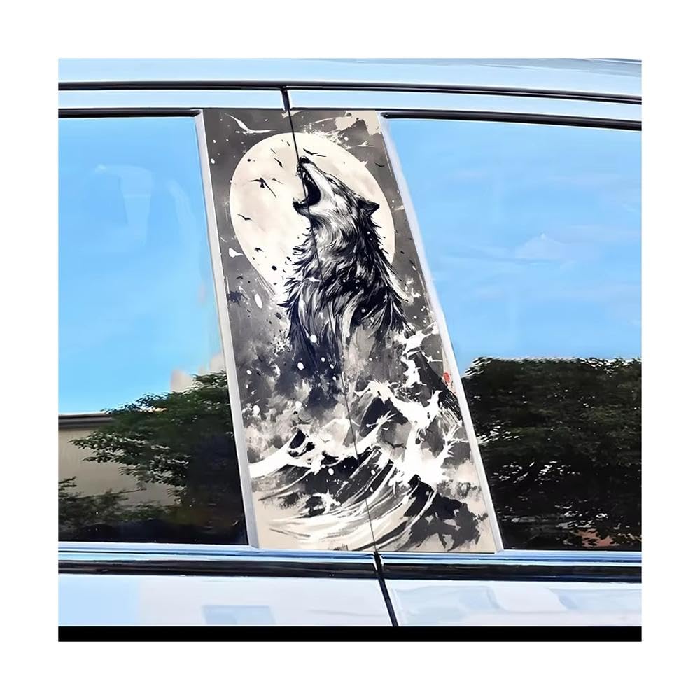 Bertdcx One Color Car Anti Scratch Door Pillar Protector Stickers Wolf Howling Pattern Scratch Resistant Film Auto Parts
