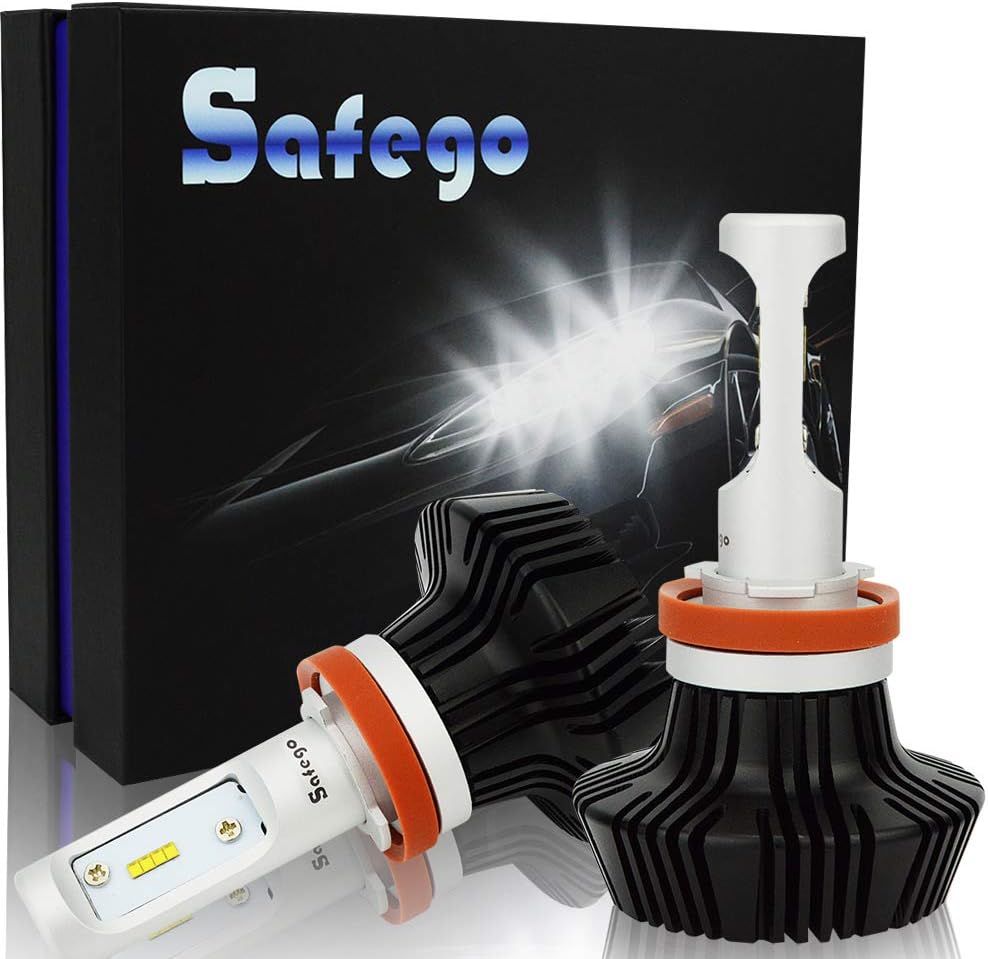 Safego H11 LED Headlight Bulbs H8 H9 8000LM 50W LED Conversion Kit, Car Replacement Light of Halogen or Xenon, 6500K White 12V-24V, 2 Lamps, 1 Year Warranty