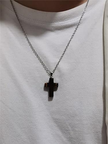 Vista 3 de Collar pequeño y delicado con dije de cruz con cuentas de semillas de turquesa bohemia, gargantilla para mujeres y hombres, joyería de fe para regalo