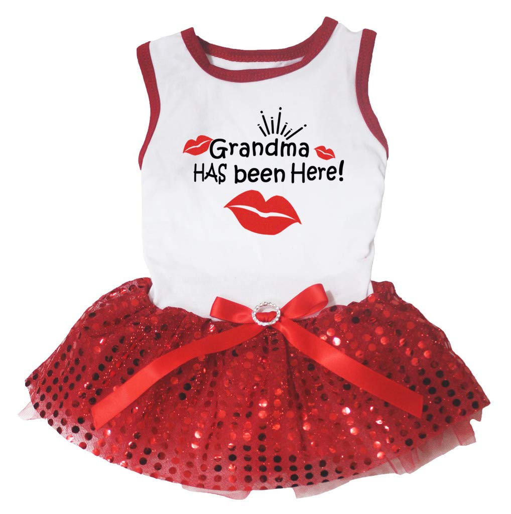 Tutu rouge à paillettes pour chien XS - Inscription Grandma Has Been Here