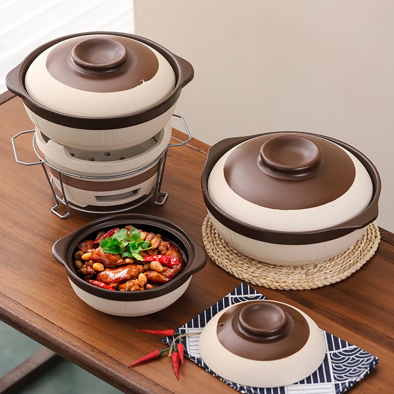 Tegame Terracotta Casseruola domestica for zuppa in ceramica resistente alle alte temperature for cottura a secco(1.8L)