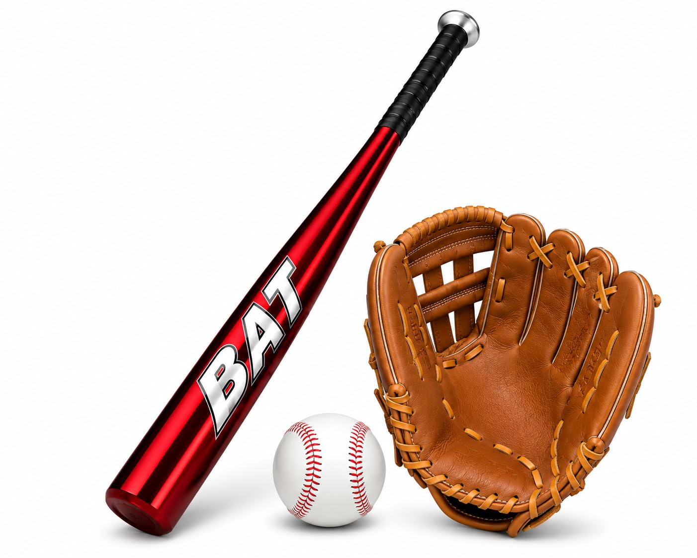 D.I.L Baseball Bat Set, 32 Inch Aluminum Metal Bat with 10.5 Inch Leather-Style Glove and Ball, for Teens and Adults, Red, Blue, Black, Silver (Red) — image 1