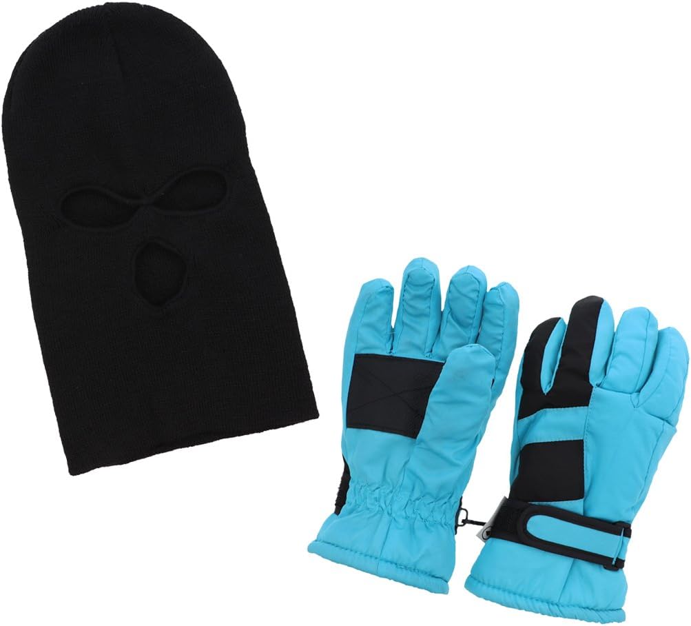 Stripe Design ski Gloves and Mask for Youth