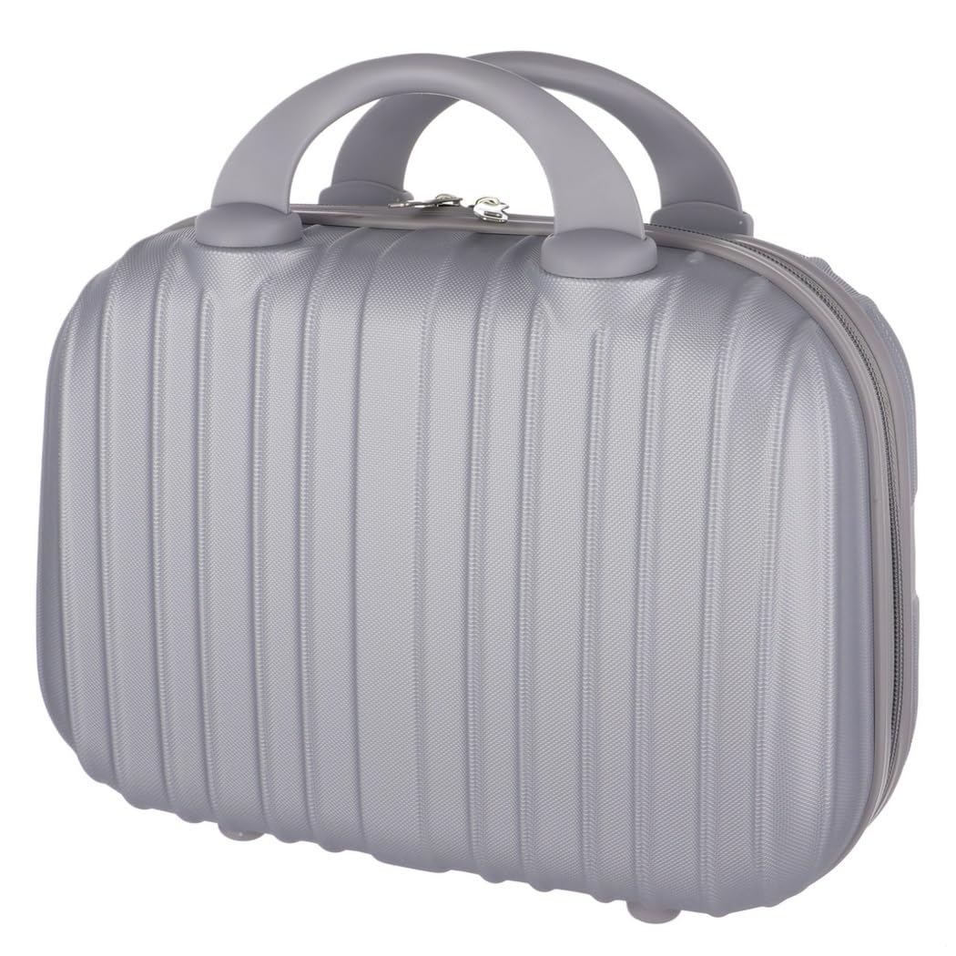 Estuche de maquillaje rígido de 13 pulgadas, organizador de cosméticos portátil, maleta de transporte de abdominales con banda elástica, Plata Gris