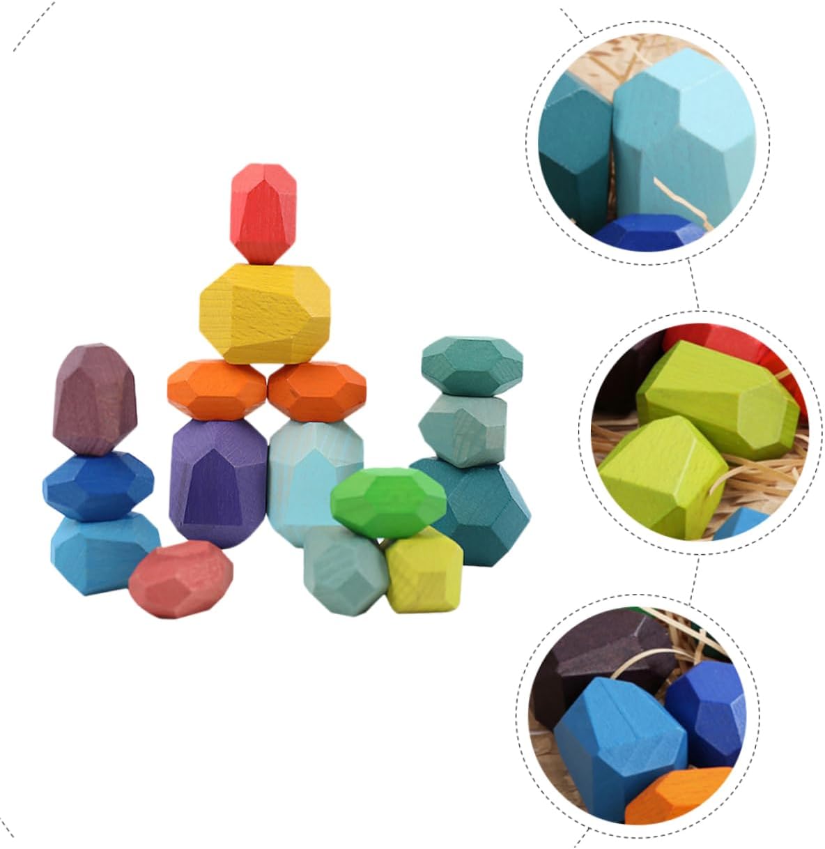 16pcs Wooden Balancing Stones Educational Stacking Game for Boys and Girls Safe Natural Beech Building Blocks Creativity and Motor Skills for Montessori Play