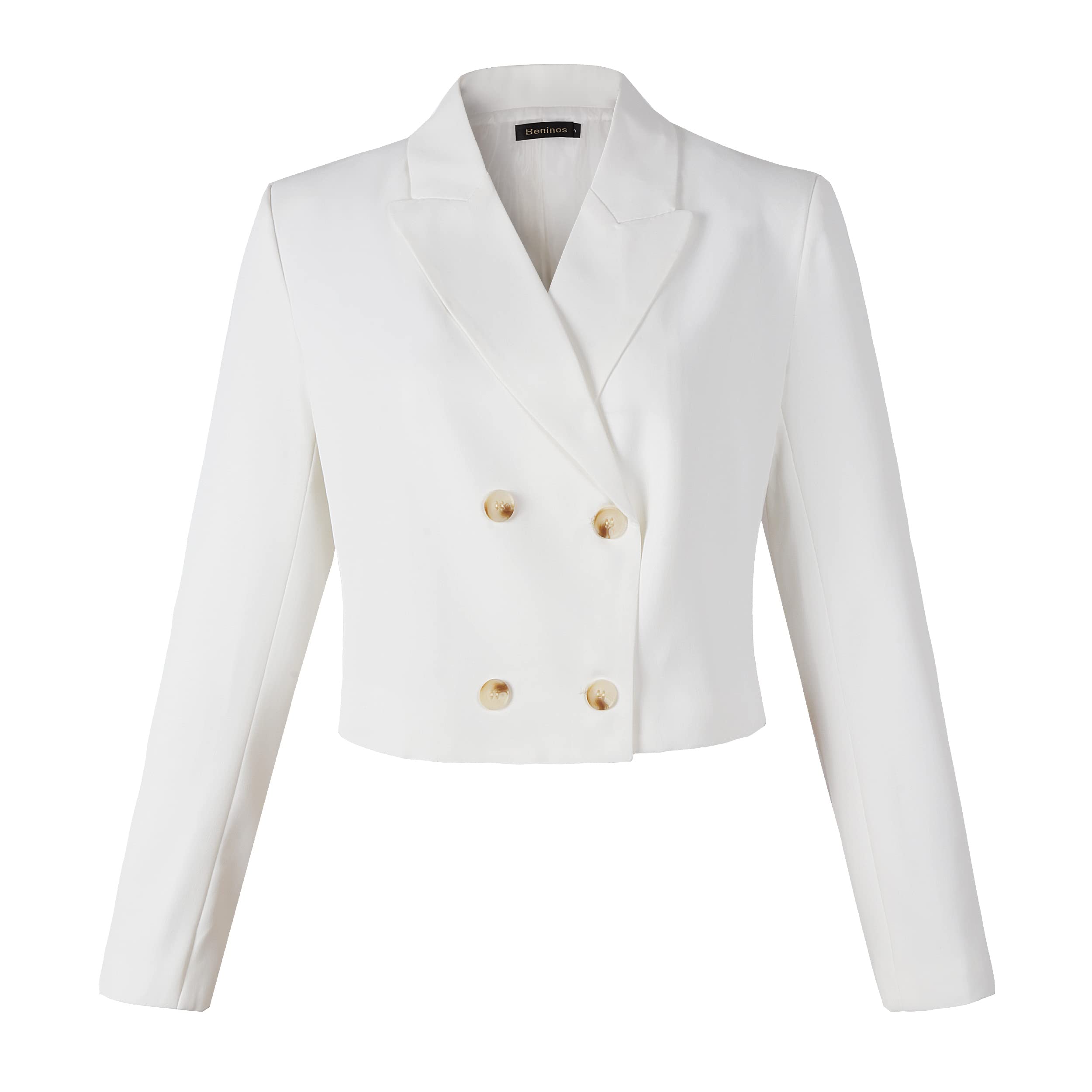 Beninos Women's Double Breasted Short Blazer Jackets (820 White, L)