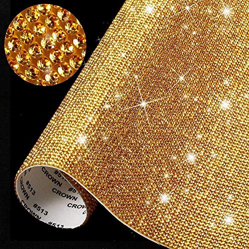 ADLOASHLOU 2 Paquetes 9720 Piezas de Pegatinas de Diamantes de Cristal Brillantes Decoración de Coche de DIY Autoadhesivas Brillantes de Joya para Decoración de Coche y Regalo, 24 x 20cm Gold Cover