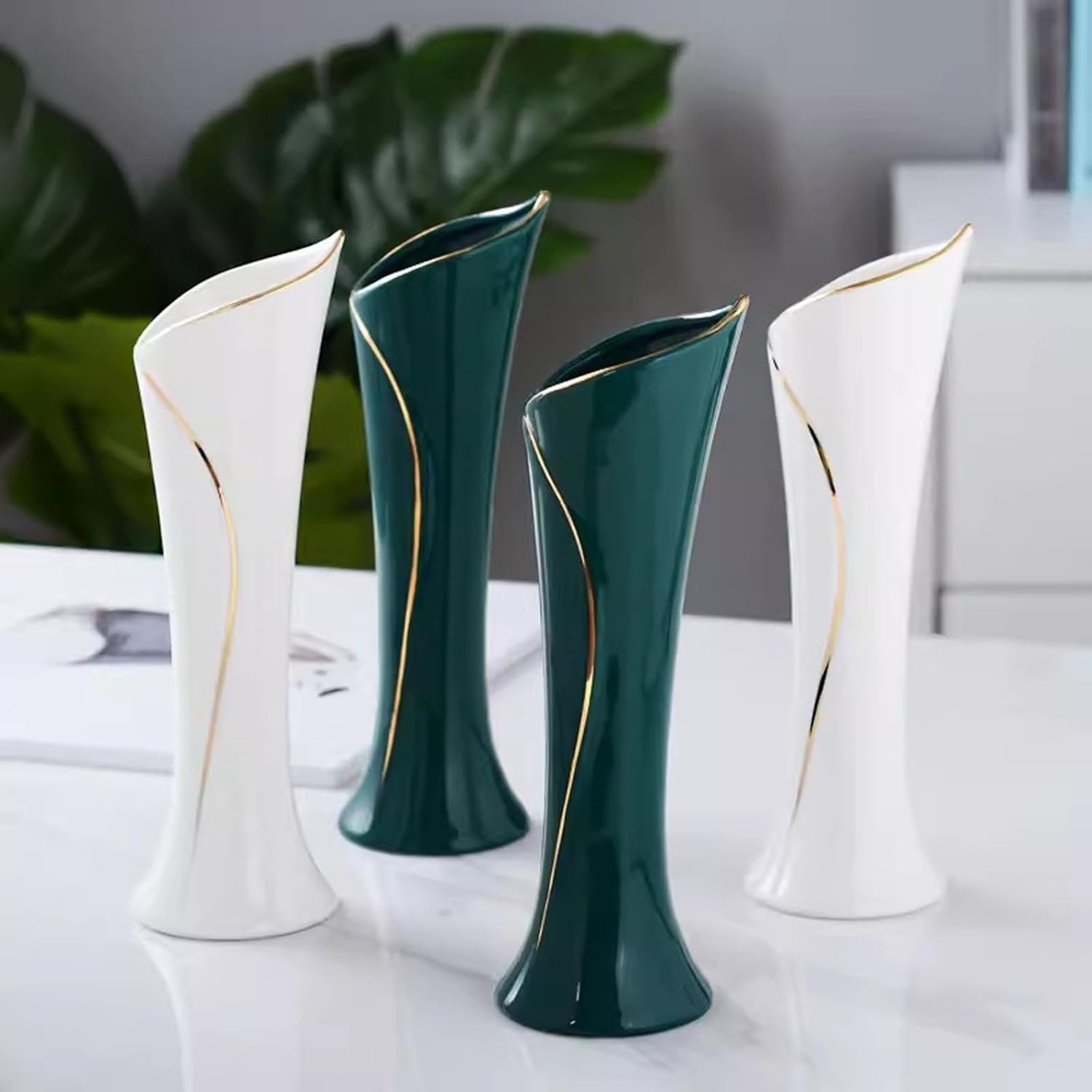 Vase Ceramic Vase Decoration Living Room Flower Arrangement Dry Flower Dining Table TV Cabinet Decoration Suitable for Dining and Living Room Home decoratio(White)