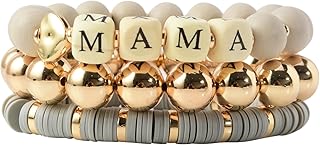 Mama Bracelets For Women Stack Gold Layered Beaded Bracelet Jewelry Birthday Gifts for Mom From Daughter,son,18K Gold Plated Charm Bracelets For Women Gifts for New Mom Unique Christmas Gifts for MAMA,Best Mom Gifts