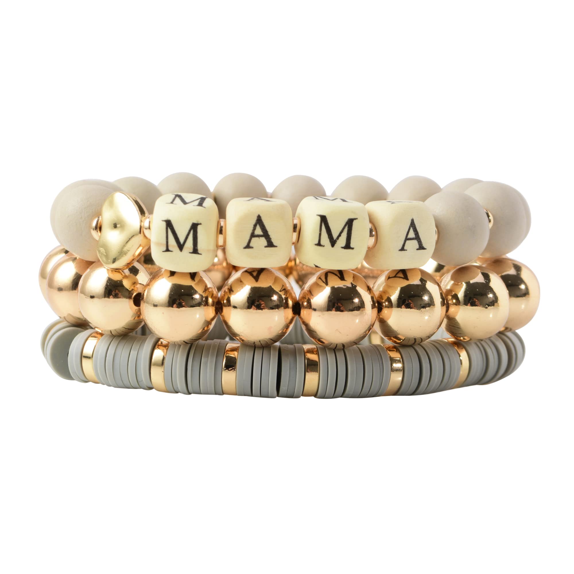 GOOJIDSMama Bracelets For Women Chunky Stack Gold Layered Beaded Bracelet  Jewelry Birthday for Mother Gold Plated Charm Bracelets for New Mom