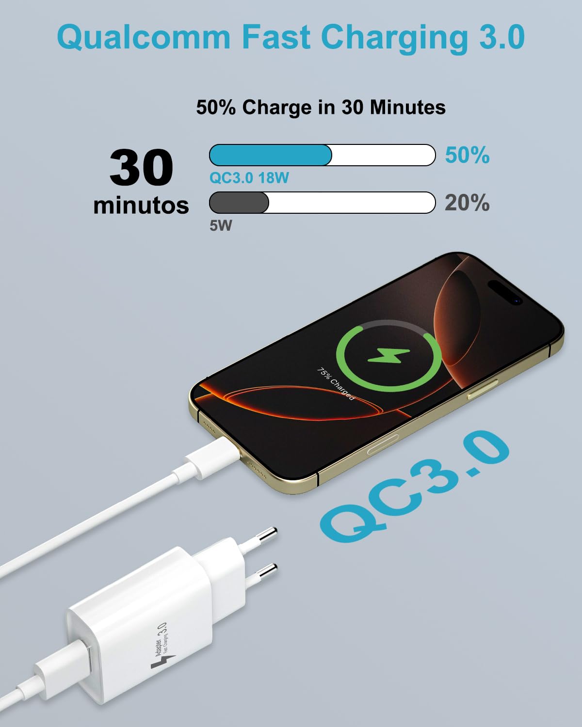 Caricatore USB 18W con Cavo Type-C 2M per Samsung Galaxy A15/A53/A13/A14/A12/S10/S9/S8/A32/A21S/A04S/A53/S23/S22/S21,Xiaomi,iPhone 15 16, QC3.0 Presa USB Alimentatore USBC Rapido Caricabatterie