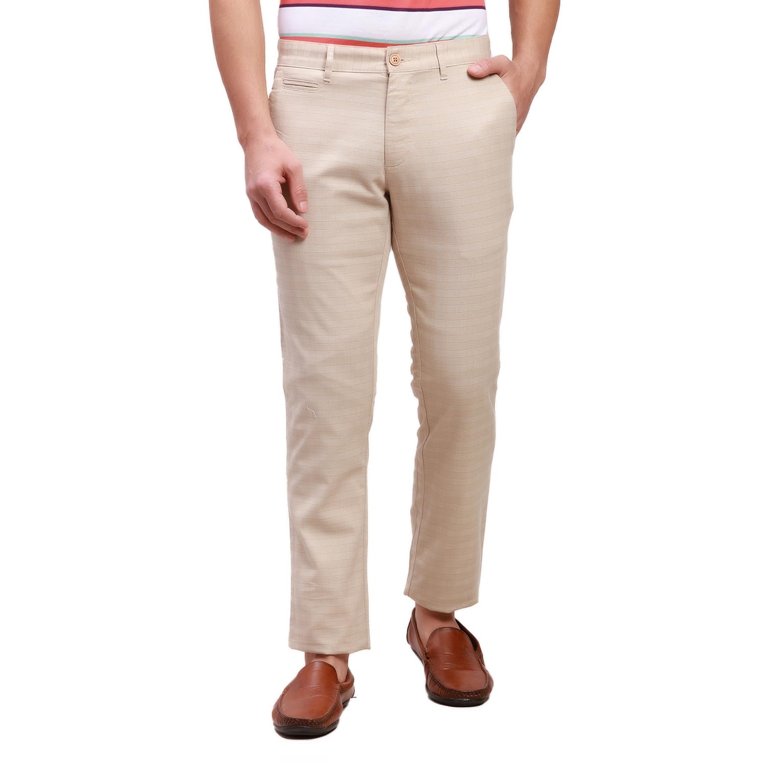 parx Men's Cotton Blend Yarn Dyed Pattern Low Rise Tapered Fit Flat Front Casual Trouser-picture-47
