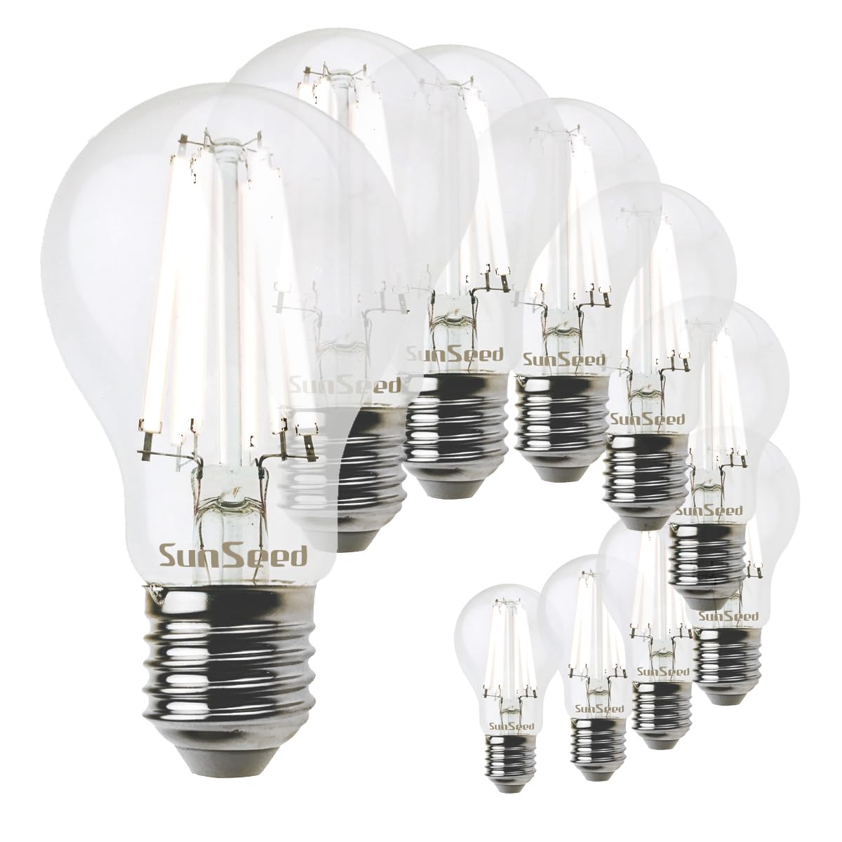 SUNSEED 10x Lampadina E27 Filamento LED Bianco 12W Goccia A60 1521 Lm Luce Calda 3000K, 100W Equivalente