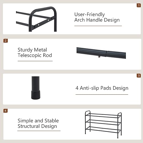 Miniatura 6 de Gewudraw Zapatero de 3 niveles expandible, organizador de almacenamiento de zapatos ajustable de ancho, 41.53 pulgadas, zapatero de metal para