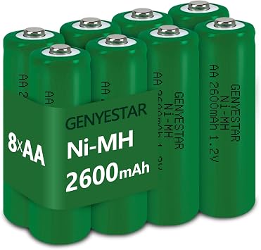 بطاريات قابلة للشحن AA 1000 دورة، 2600 mAh قدرة عالية 1.2 V NiMH منخفضة التفريغ الذاتي بطارية مزدوجة A للعبة الأجهزة المنزلية، أخضر داكن