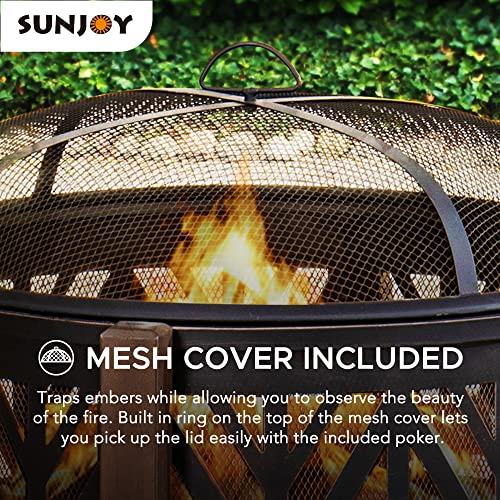 Sunjoy 27 In. Large Fire Pits For Outside Round Wood-Burning Fire Pit, Outdoor Patio Steel Bowl Shape Fire Pit With Mesh Spark Screen And Poker Tool #TOP4