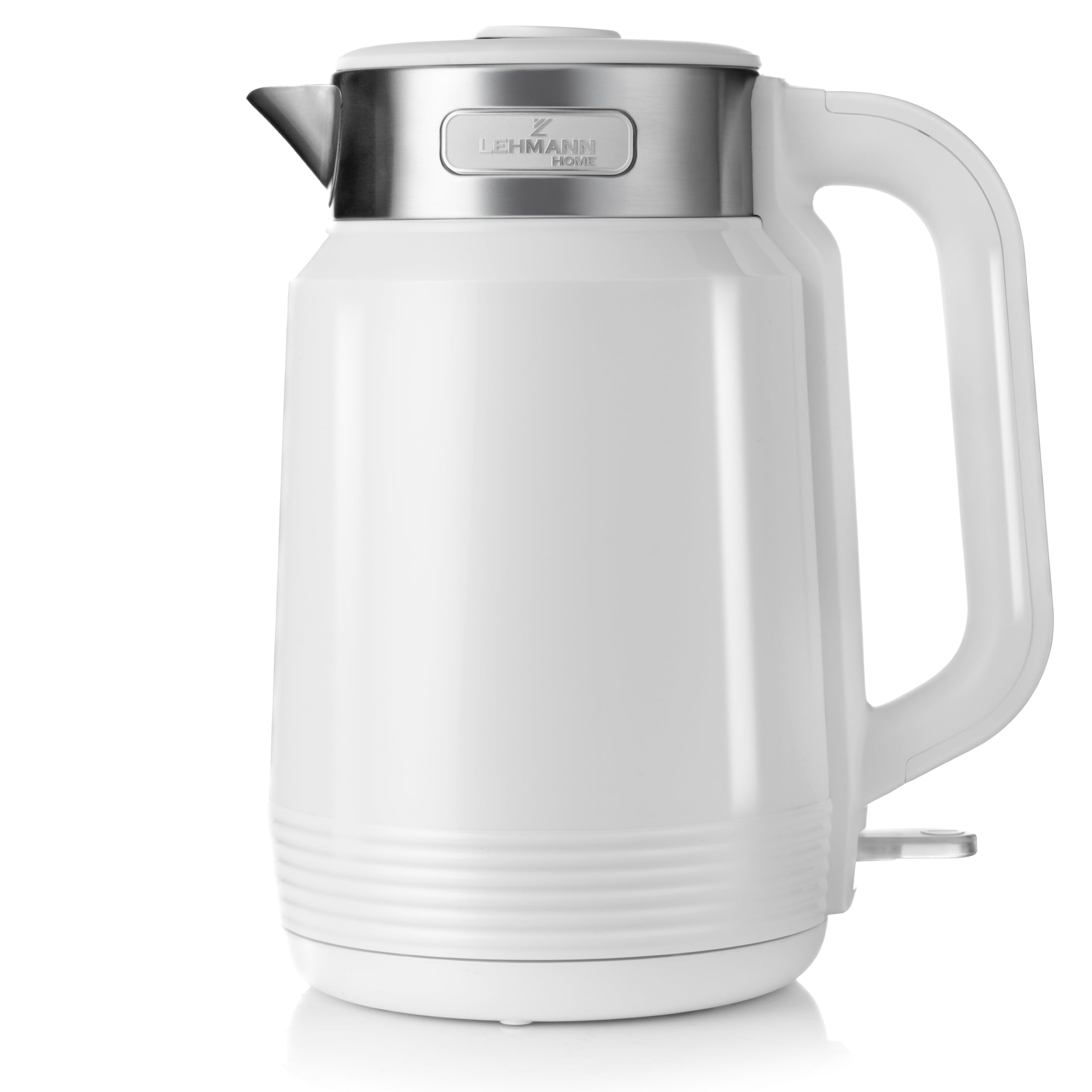 LEHMANN Bollitore Elettrico in Acciaio Inox, 2 L, 2200 W, Riscaldamento Rapido, Doppia Parete, Base Girevole 360°, Spegnimento Automatico, BPA‑free, ideale per Famiglie e Uffici, Bianco