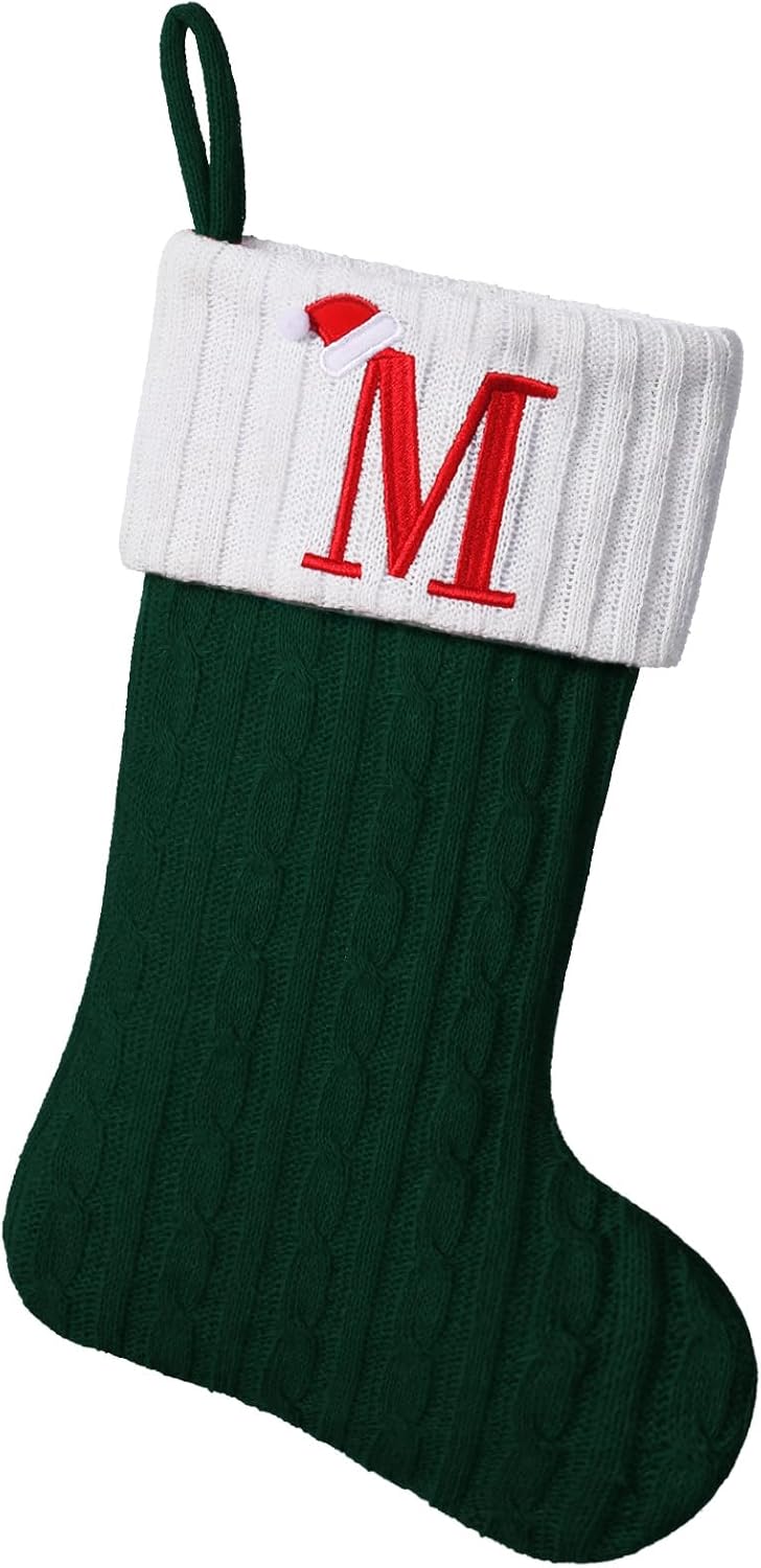 Yehnois19.5inch Green Knit Monogram Christmas Stockings