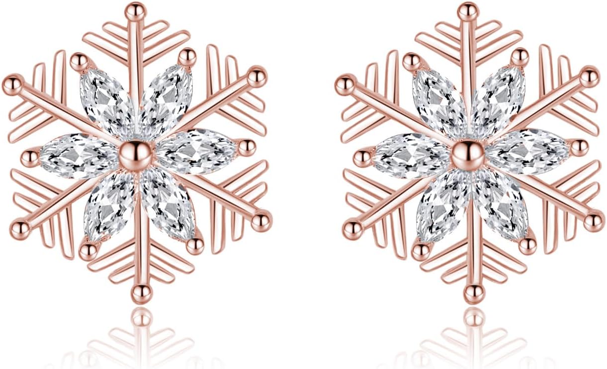 SLUYNZ 925 Sterling Silver Christmas Snowflake Earrings Studs for Women Teens Small CZ Snowflake Studs Earrings Thanksgiving