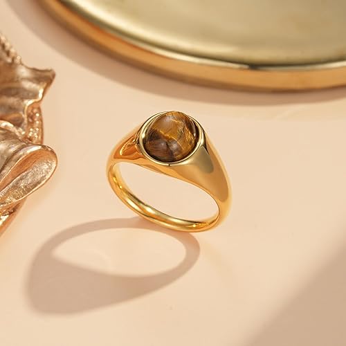 Vista 5 de YeGieonr Anillos de sello de oro para mujer, anillos de oro que no se deslustra, anillo de piedras preciosas impermeables, chapado en oro de 18