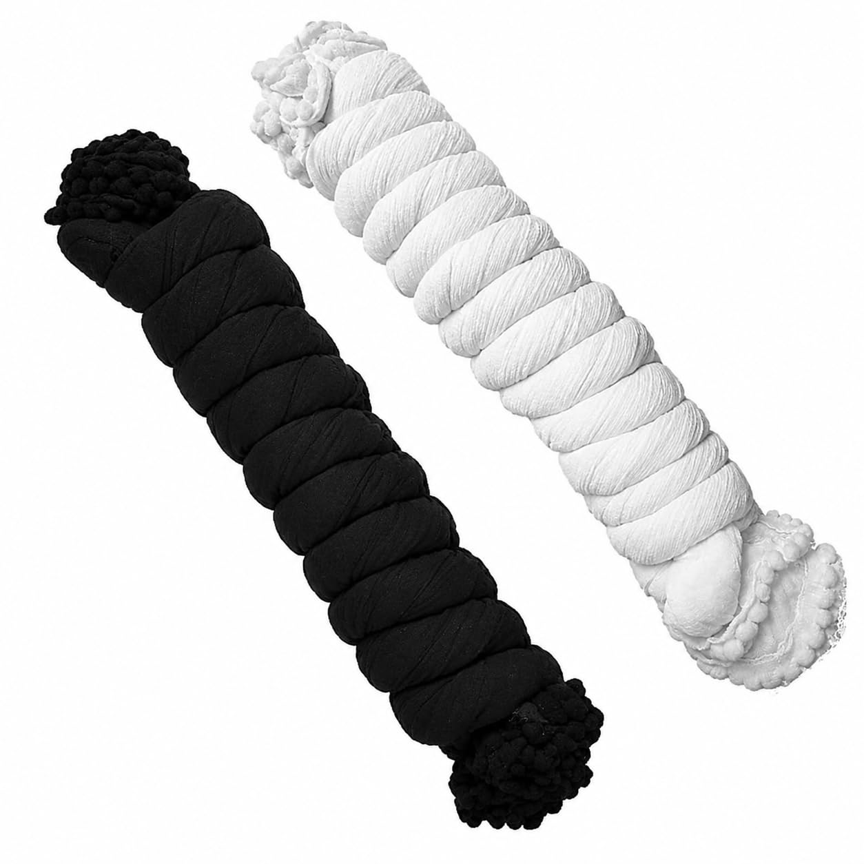 Women's Solid Plain Pure Cotton long Dupatta & Chunnis odhni with pom pom border lace | Black And White | Combo Pack-picture-20
