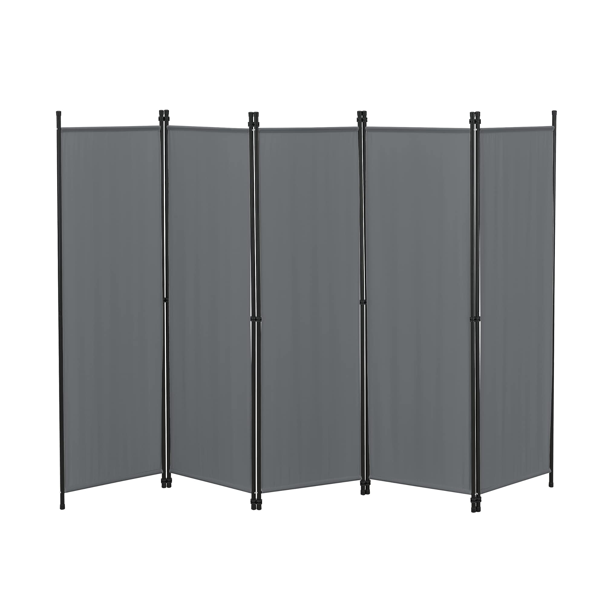 Paravent de Confidentialité à 5 Panneaux Séparateur de Pièce Design Brise-Vue pour Intérieur Extérieur Acier Polyester 171 x 250 cm Gris Foncé