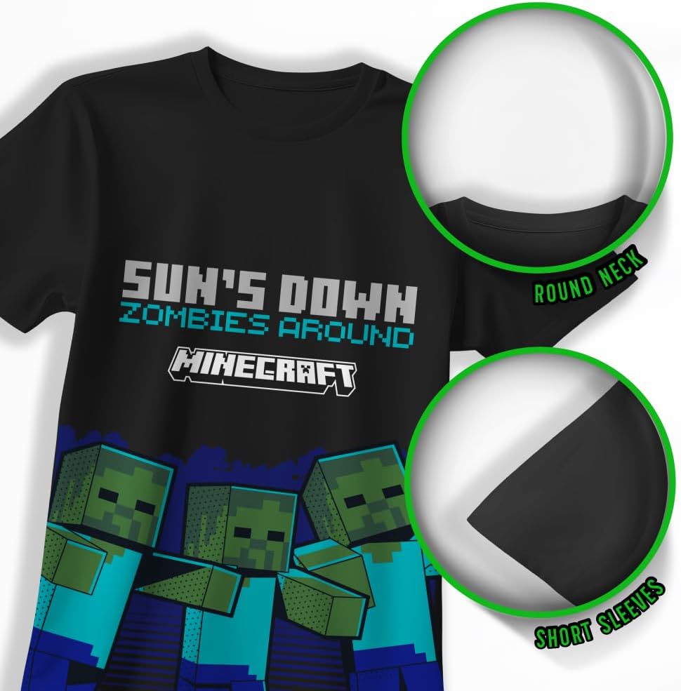 Minecraft Boy's Short Sleeve T-Shirt 4-Packs - Creeper, Ender Dragon, Skeleton, Zombie Graphic Tee Sets for Kids - Image 2