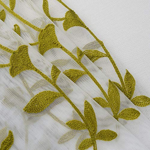 Melodieux Flower Embroidery Sheer Curtain For Living Room Bedroom, Farmhouse Style Rod Pocket Voile Drape, White/Green, 52 By 84 Inch (1 Panel) #TOP5