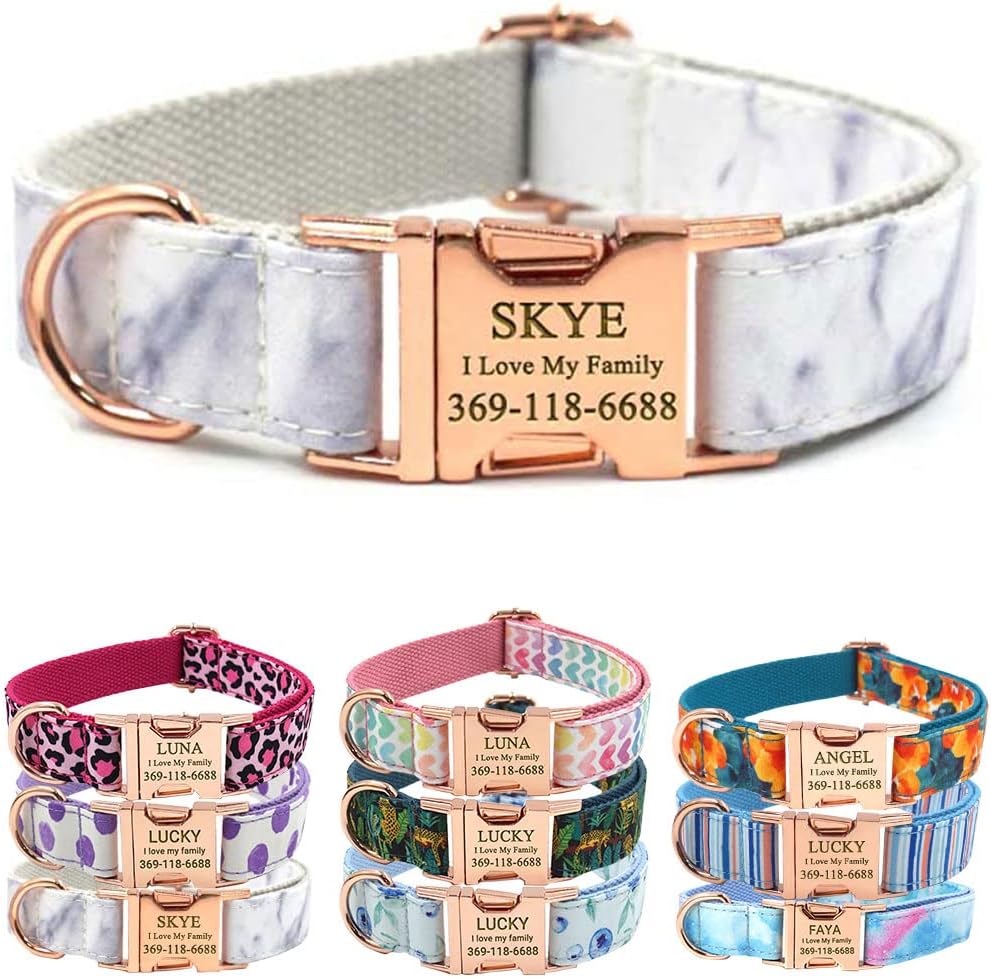 Collar Personalizado para Perro Grande Mediano, Estampado Mármol, Hebilla Metal