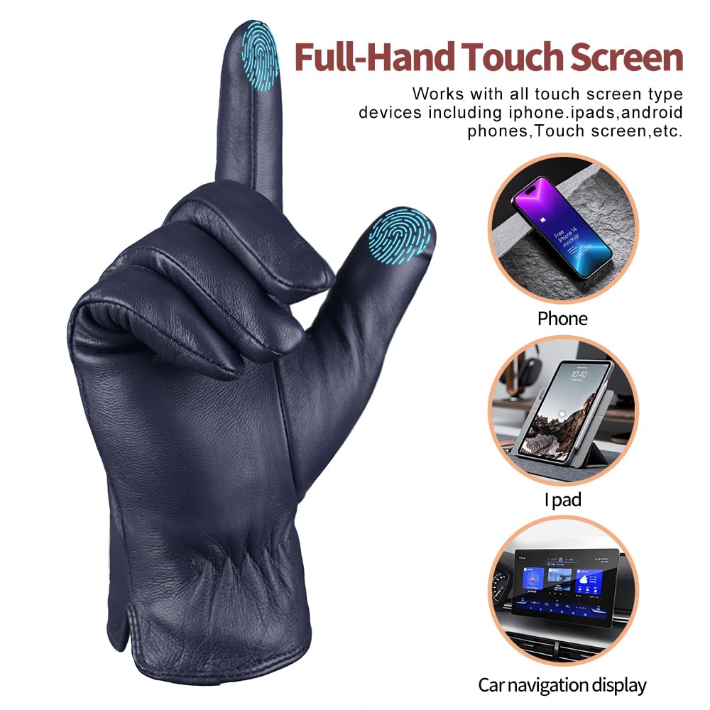 MGGMOKAY Guanti invernali da uomo in pelle Guanti da equitazione in morbida pelle di pecora foderati in cashmere caldo