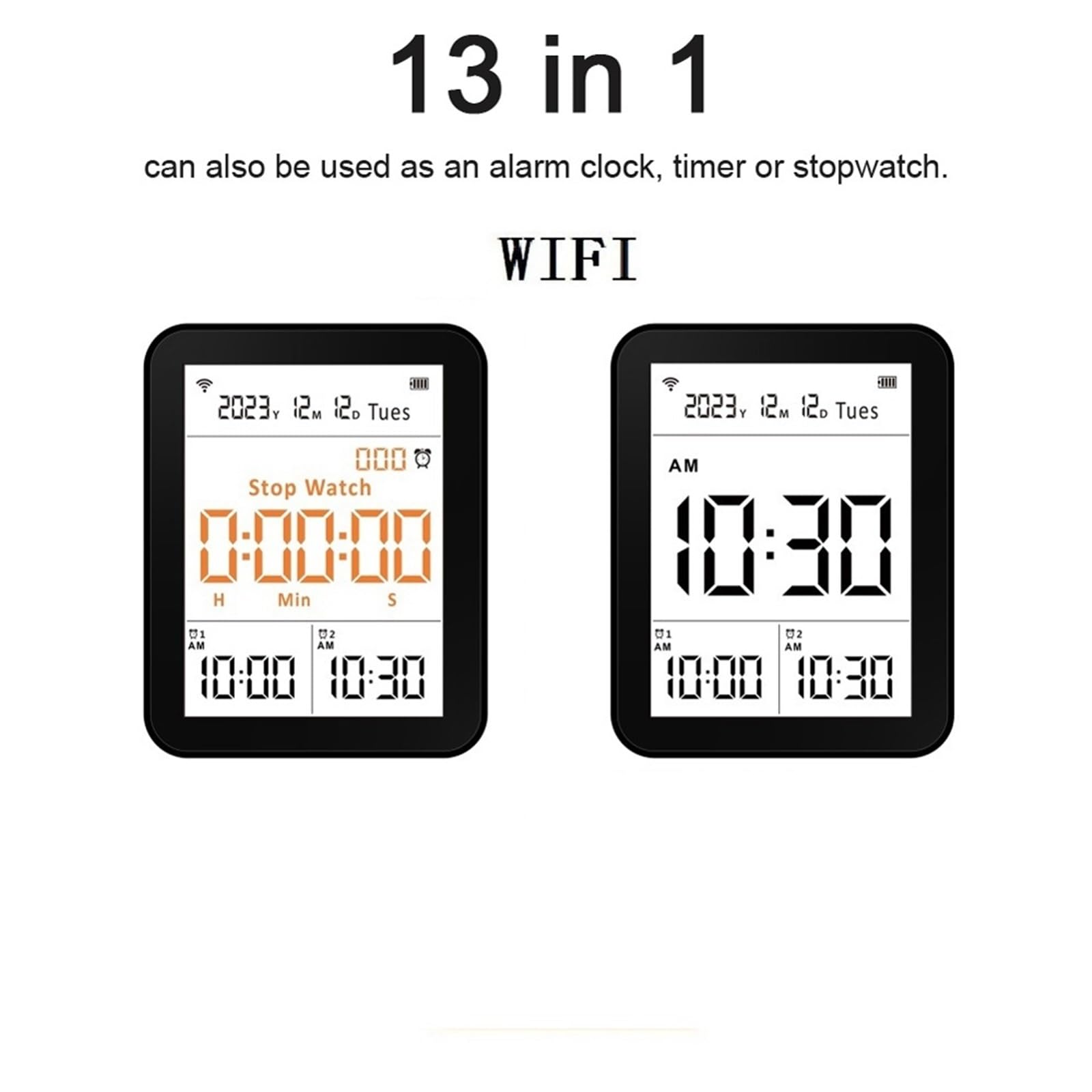 Detector de Gases, WiFi 13in1 Air Quality Tester CO2/TVOC/HCHO/PM2.5/PM1.0/PM10/Temperature/Time/Date/Alarm/Timer/Stopwatch CO2 Meter Tool,para el hogar(Black)