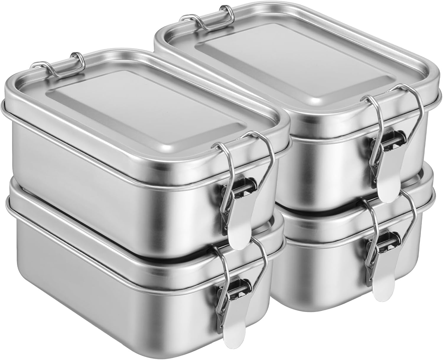 Giantree 4 Pcs Stainless Steel Food Containers 550ml Metal Bento Lunch Box Stainless Steel Food Storage Containers, Lockable Clips to Leak Proof, Reusable Dishwasher Snack Boxes for Work