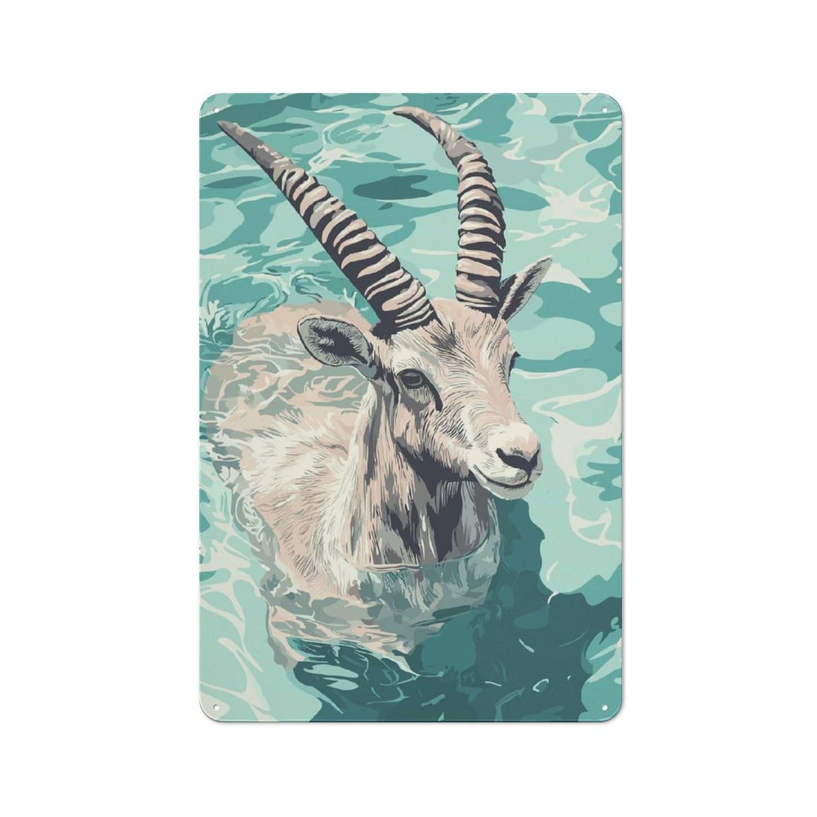 Junmoney Style-19 Swimming Antelope Illustration Retro Metal Wall Decor 30X20cm, Decorative Tin Plaque For Bar, Kitchen, Garage Or Games Room