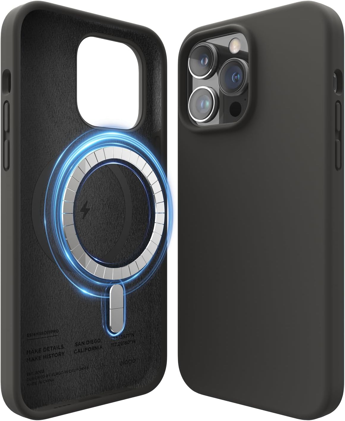 elago Magnetic Silicone Case Compatible with iPhone 14 Pro Max Case (6.7"), Compatible with MagSafe All Accessories, Built-in Magnets, Premium Liquid Silicone, Protective Cover (Black)