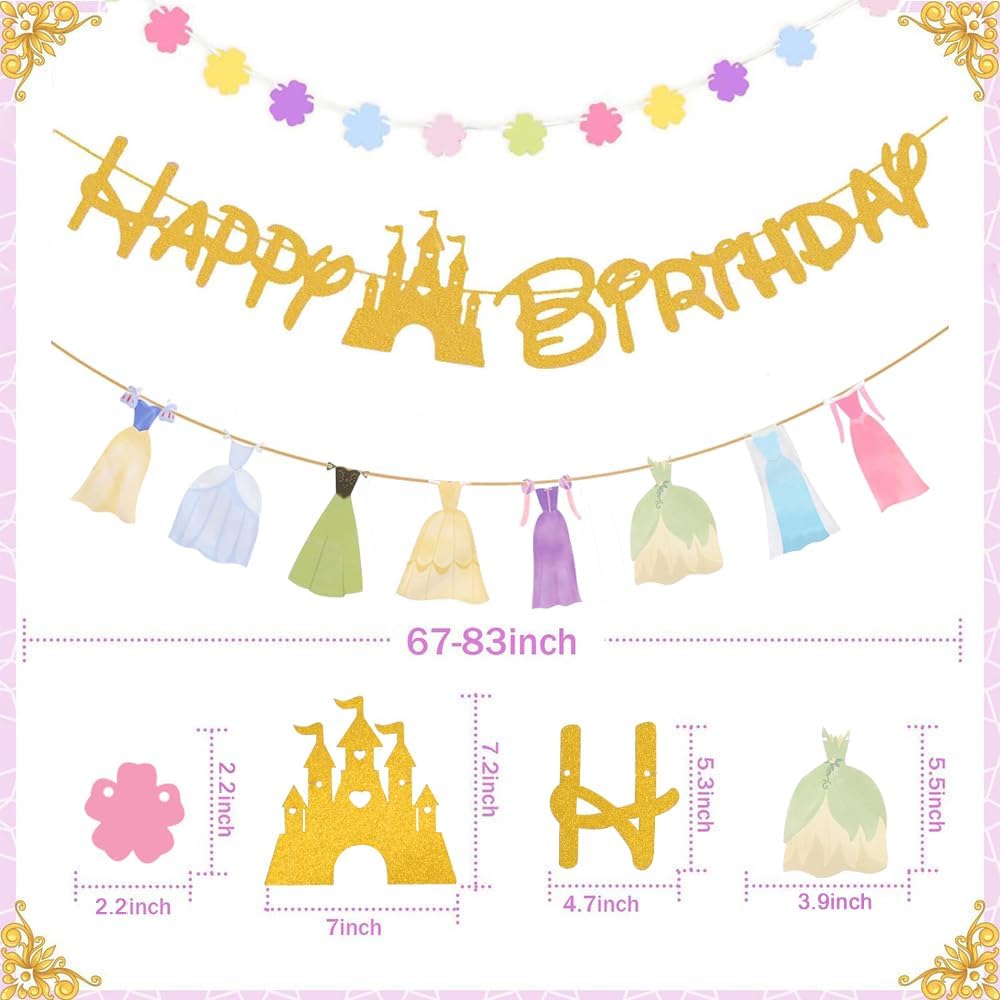 Princess Birthday Party Decorations Gold Happy Birthday Banner