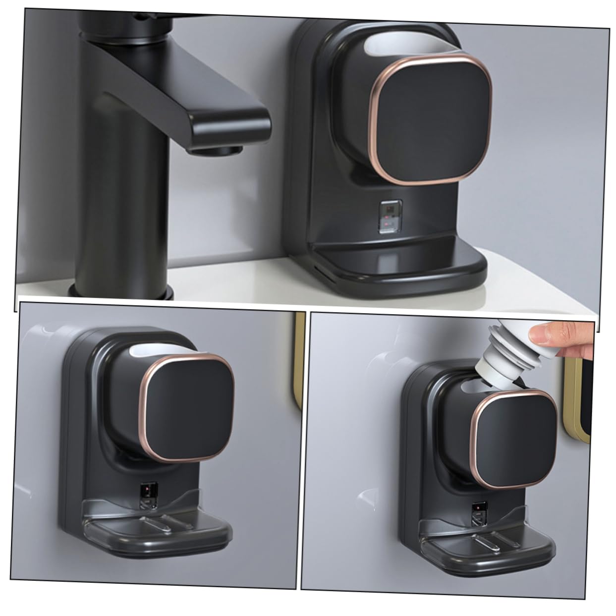 CALLARON Distributeur Automatique de Dentifrice Mural en Plastique Noir, Câble Usb, pour Salle de Bain, Limite le Gaspillage et Reste Solide