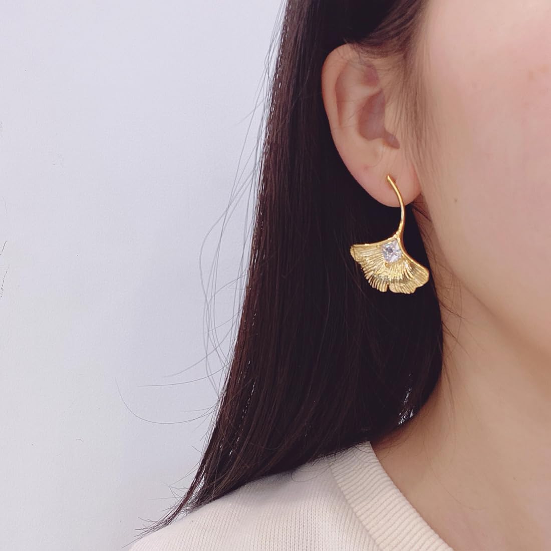 Chunky Ginkgo Leaf Flower Earrings for Women,Geometric Jewelry Statement Earring,Boho Dangle Rhinestone Stud Earrings for Party - Image 4