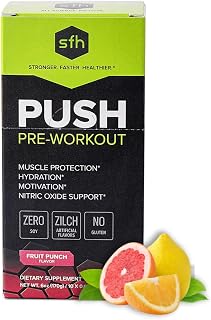 SFH Push Pre-Workout Powder (Fruit Punch) Best Tasting 5g BCAA's for Muscle Repair | Non-Dairy, No Artificial Flavors, Colors, or Sweeteners (Pack of 10 Single Serves)