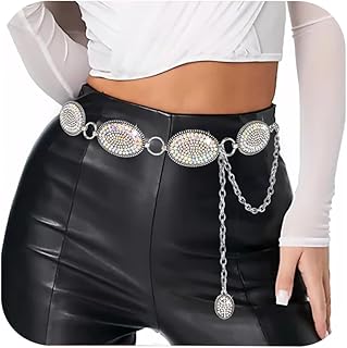 Bling Rhinestone Concho Belt Heavy Metal Western Crystal Chain Belt Cowgirl Sparkly Waist Chain