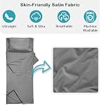 Linges de sac de couchage satinées & Feuilles de voyage, sac de couchage pour adultes ultraléger et soyeux avec deux-way-Zipper,86.5"×35.4" Feuilles pour un seul camping pour Voyage Hôtel Voyage d'affaires
