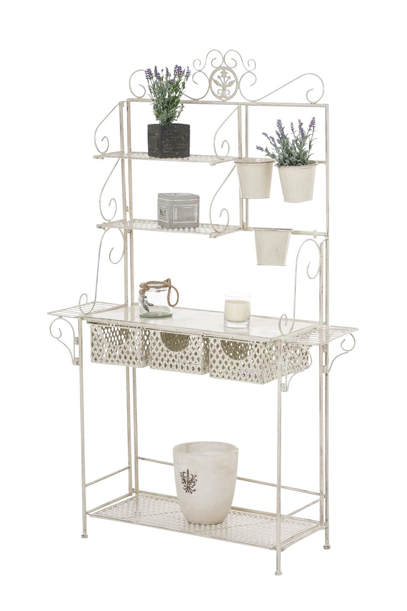 CLP XL-Pflanzenregal SHINE I Blumenregal mit 4 Ablageflächen und extra Halterungen für Blumentöpfe I In verschiedenen Farben erhältlich, Farbe:antik-creme