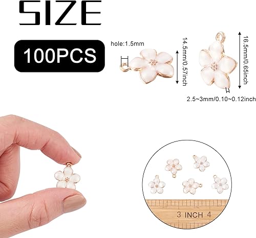 Miniatura 6 de Beadthoven - 100 dijes esmaltados de flores de cerezo, flor de margarita, colgantes chapados en oro, pequeños colgantes de flores lindas a granel