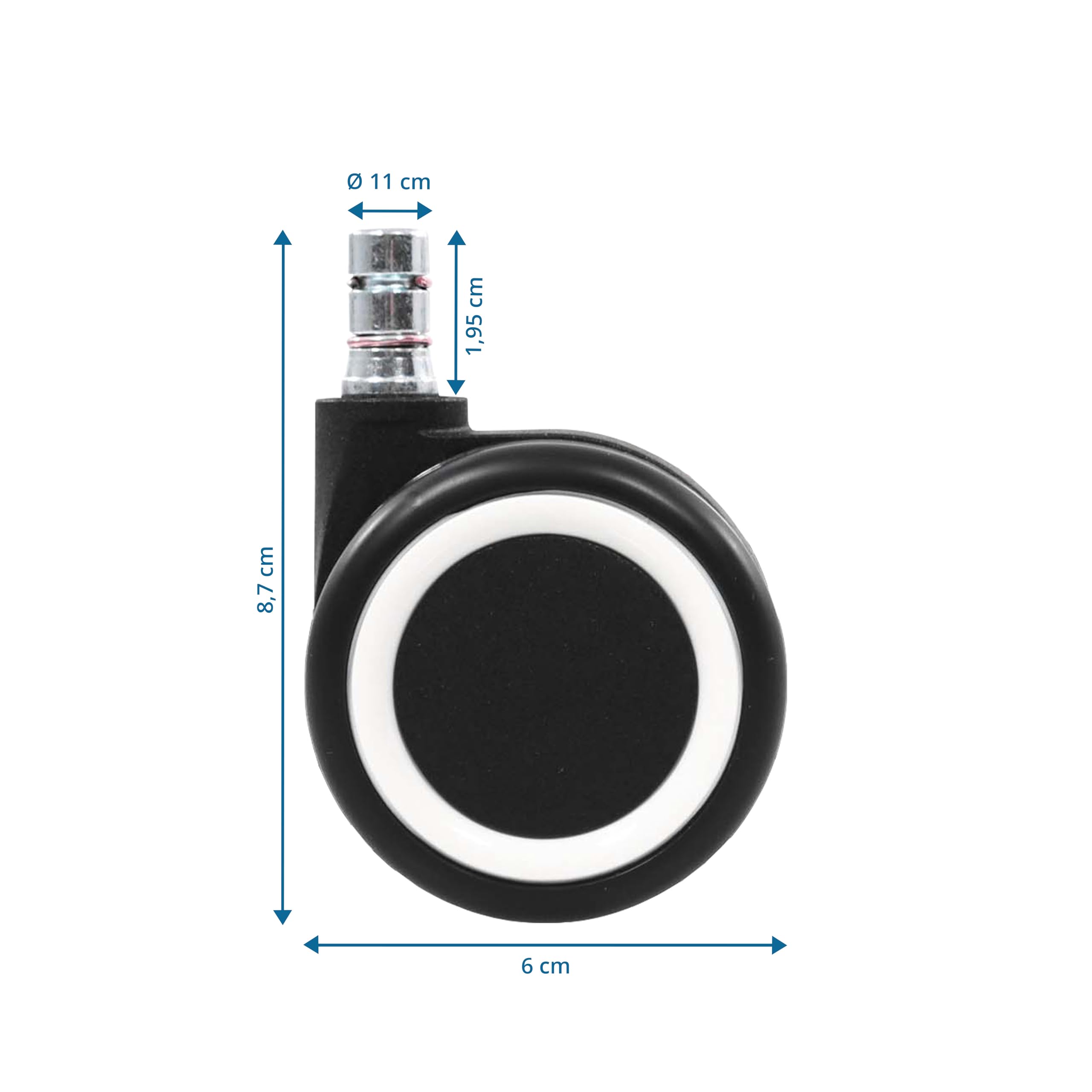 hjh OFFICE 619048 5X Ruedas para Silla Oficina 11mm/60mm ROLO Color 60 Ruedas de Repuesto, Suelos Duros, Negro/Blanco