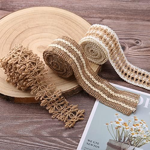 HERZWILD 14 m Jute Ribbon, 7 Rolls Vintage Natural Hessian Jute Ribbon with Lace Ribbon for DIY Crafts Christmas Decoration Wedding Party Crafts Gift Ribbon(14m)