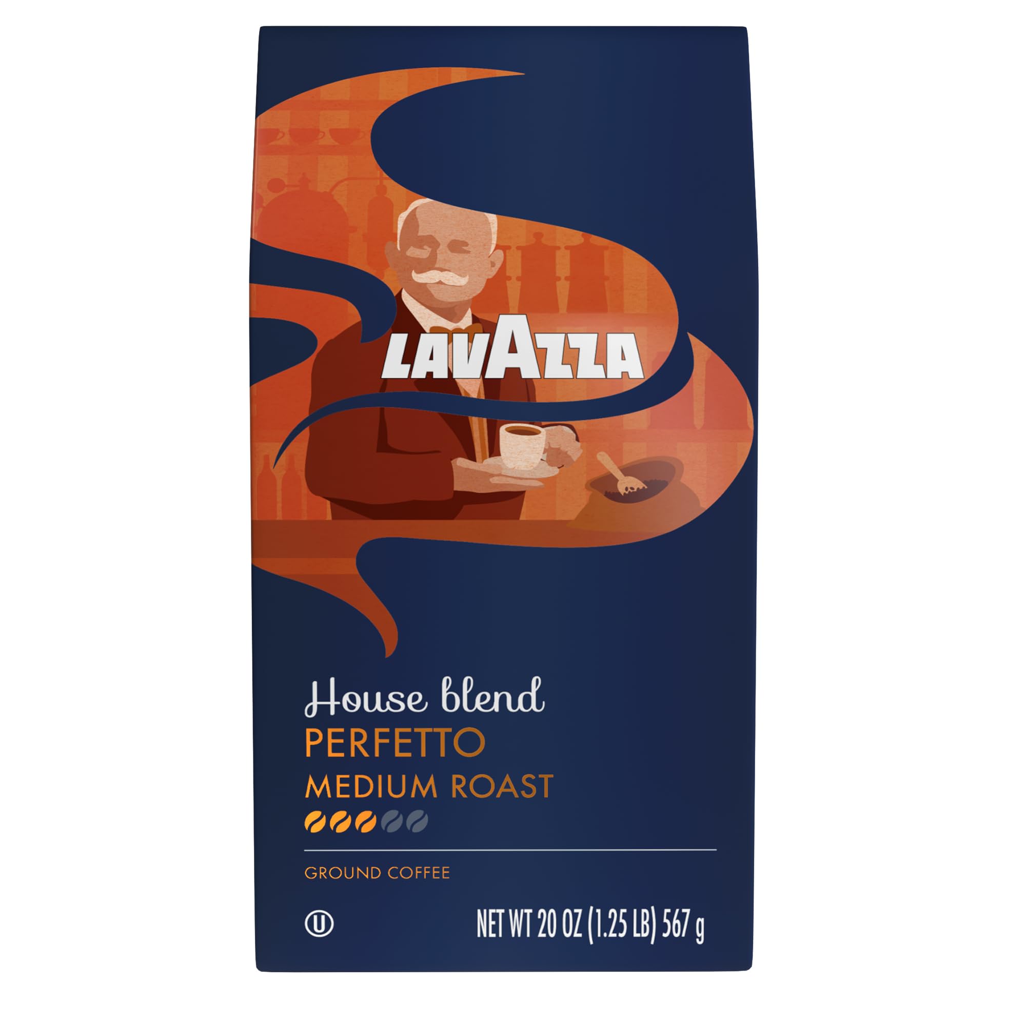 Lavazza Perfetto Ground Coffee Blend, Dark Roast, 20 Ounce Authentic Italian, Gluten Free, Blended And Roated in Italy, Value Pack, Caramel flavor with Dark and Velvety Texture