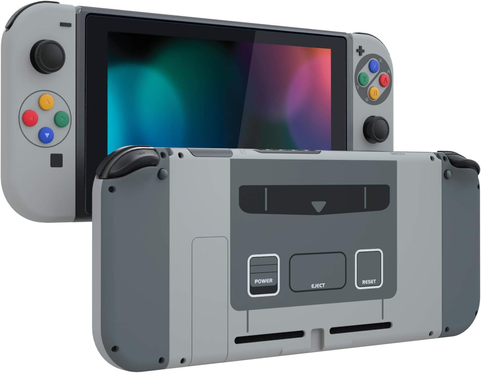 eXtremeRate Grip Back Plate for Nintendo Switch Console, NS Joy con Handheld Controller Housing with Colorful Buttons, DIY Replacement Shell for Nintendo Switch - SFC SNES Classic EU