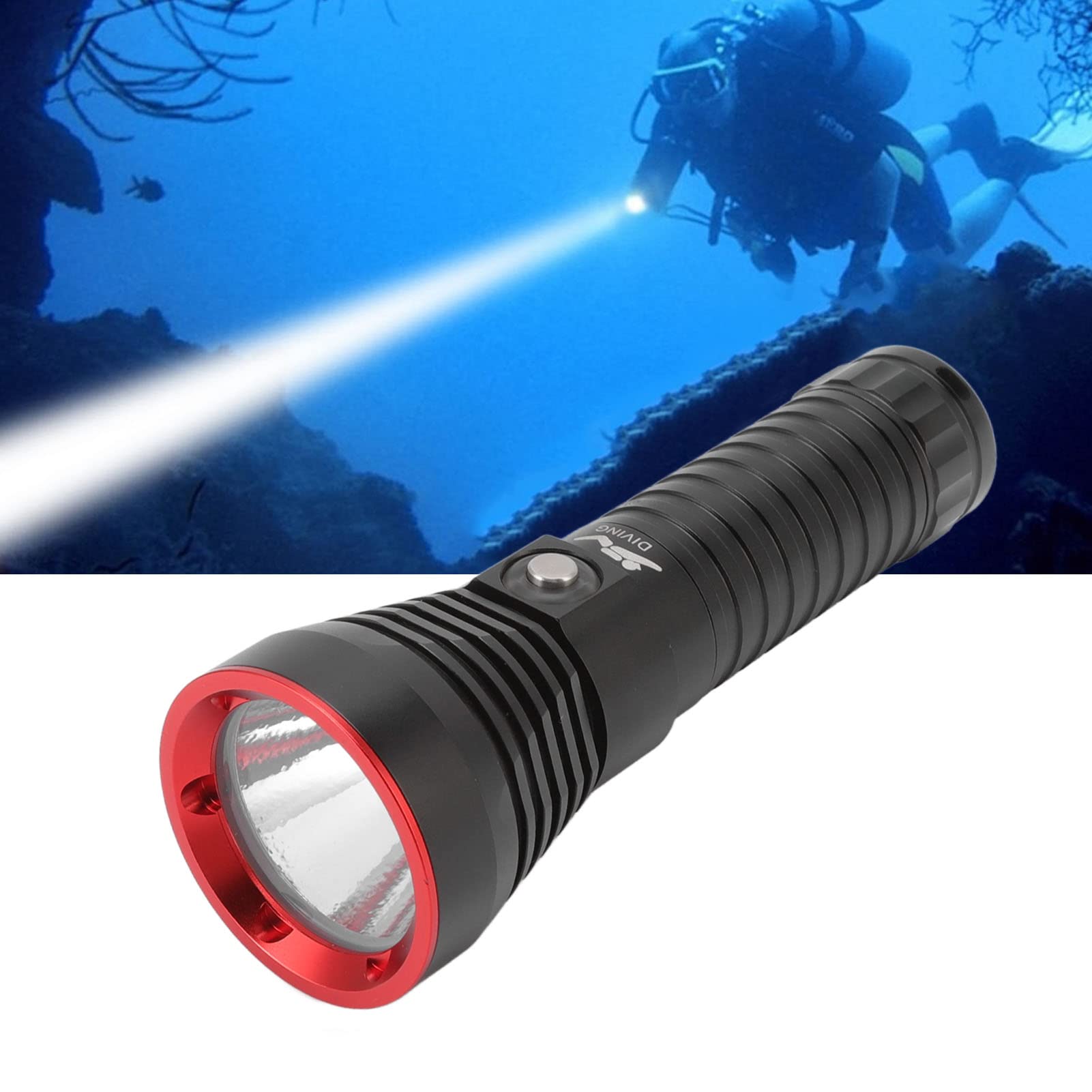 Qcwwy Torcia Subacquea, Torcia Subacquea a LED in Lega di Alluminio IPX8 Impermeabile per lo Snorkeling (Rosso)