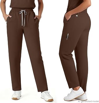 Scrubs for Women Set, V-Neck Top & Stretch Tapered Pants, 9 Pockets
